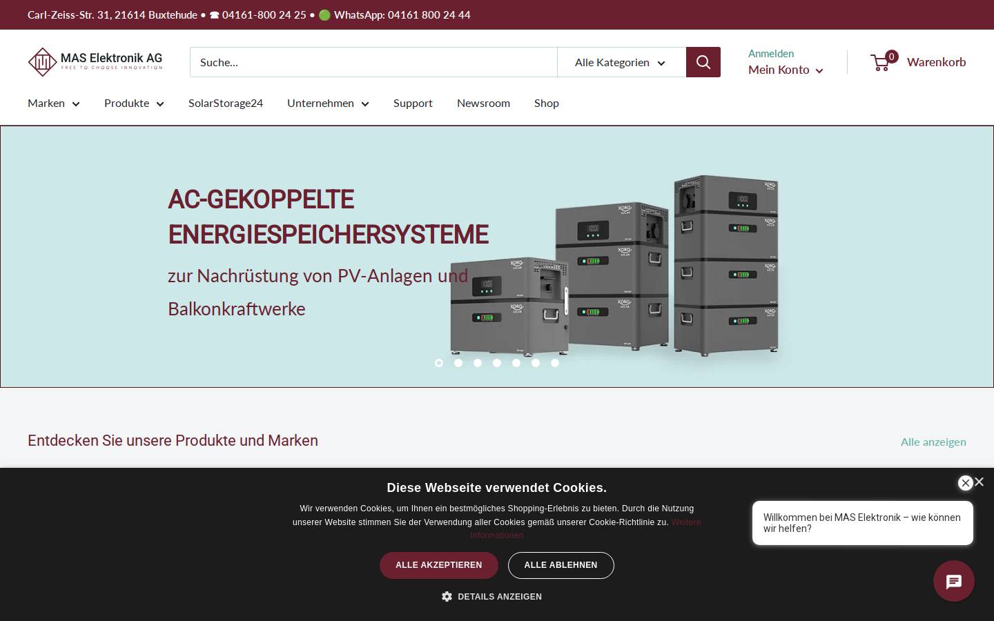 MAS Elektronik AG homepage screenshot
