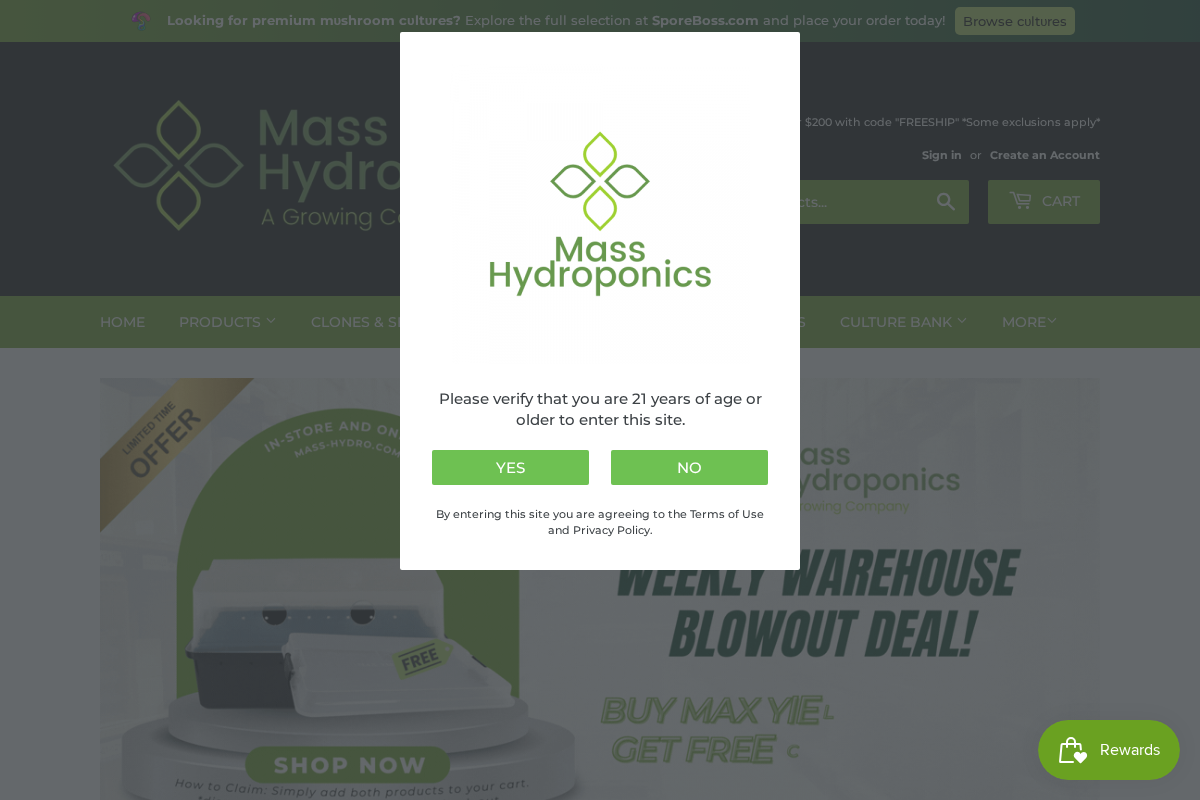 Mass Hydroponics homepage screenshot