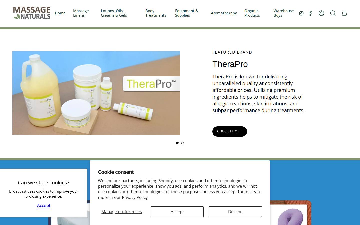 Massage Supplies homepage screenshot