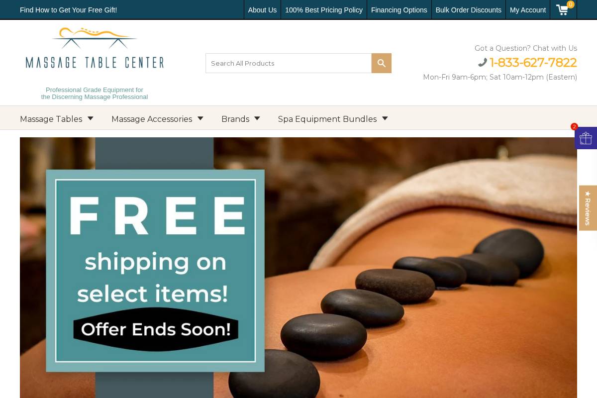 massagetablescenter.com homepage screenshot