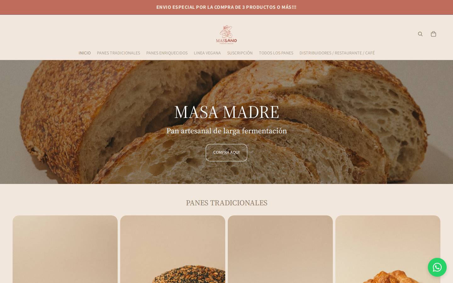 massanopanaderia.com homepage screenshot