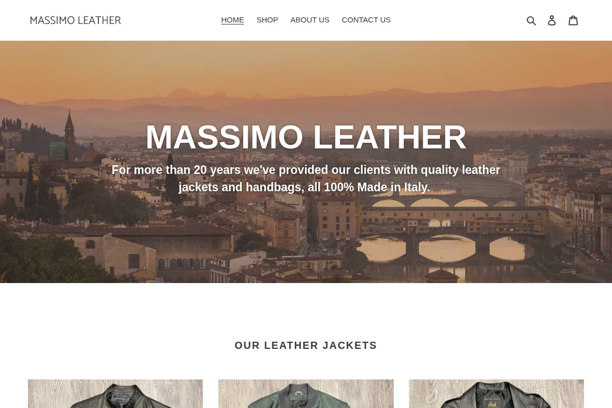 massimoleather.com homepage screenshot