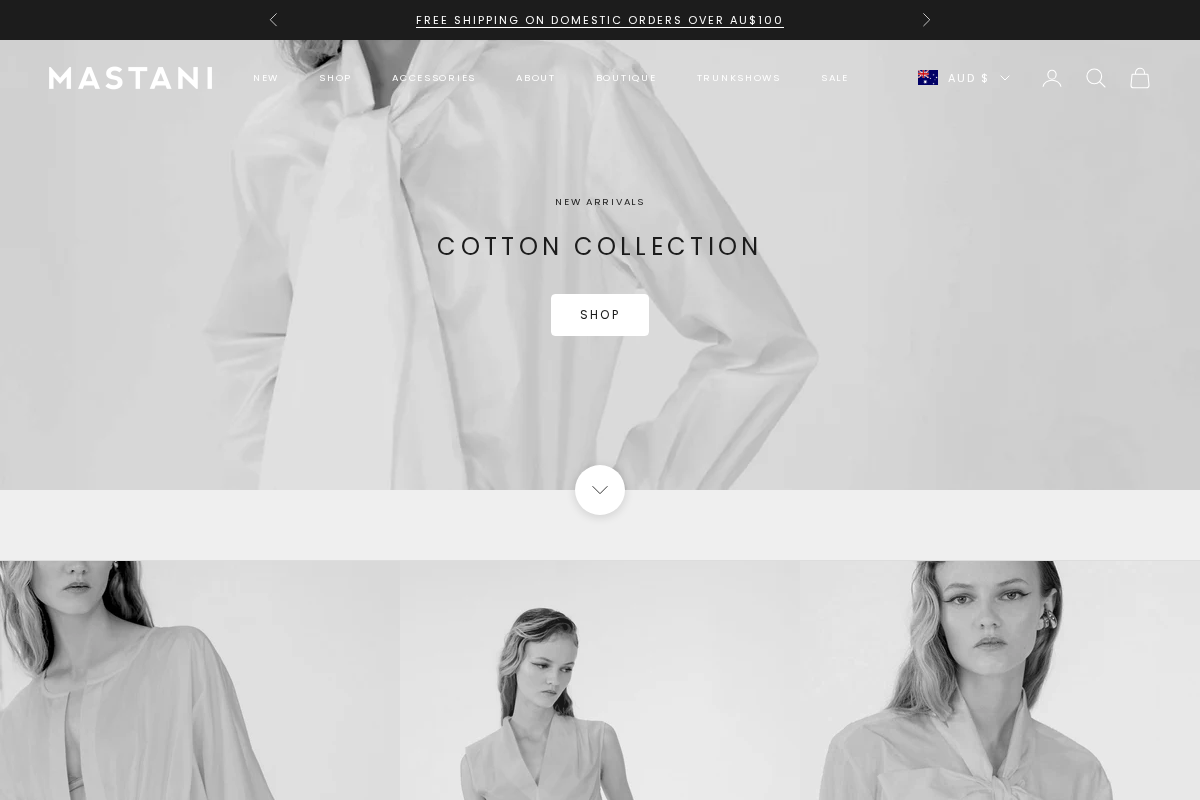 mastani.com.au homepage screenshot