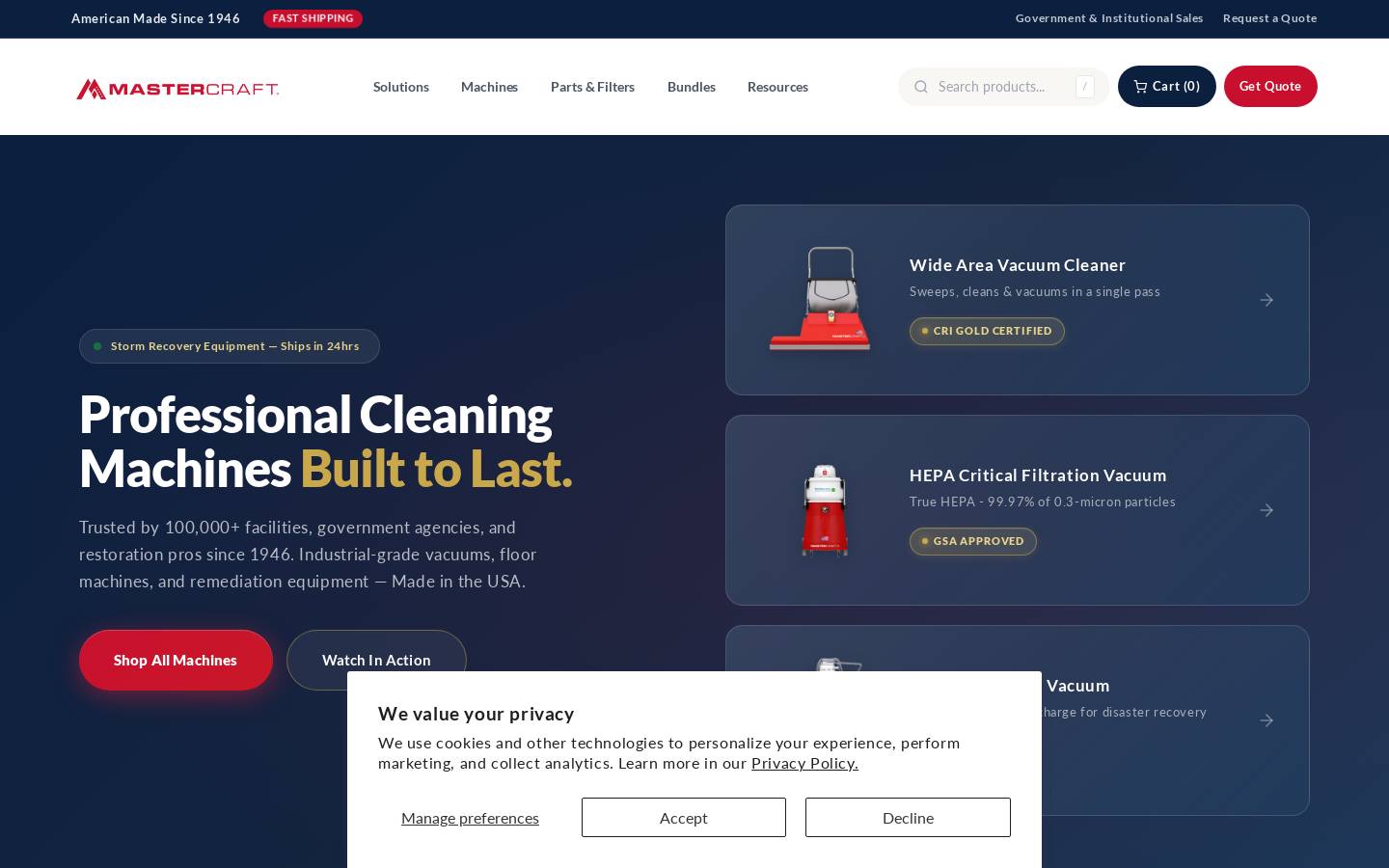 mastercraftusa.com homepage screenshot