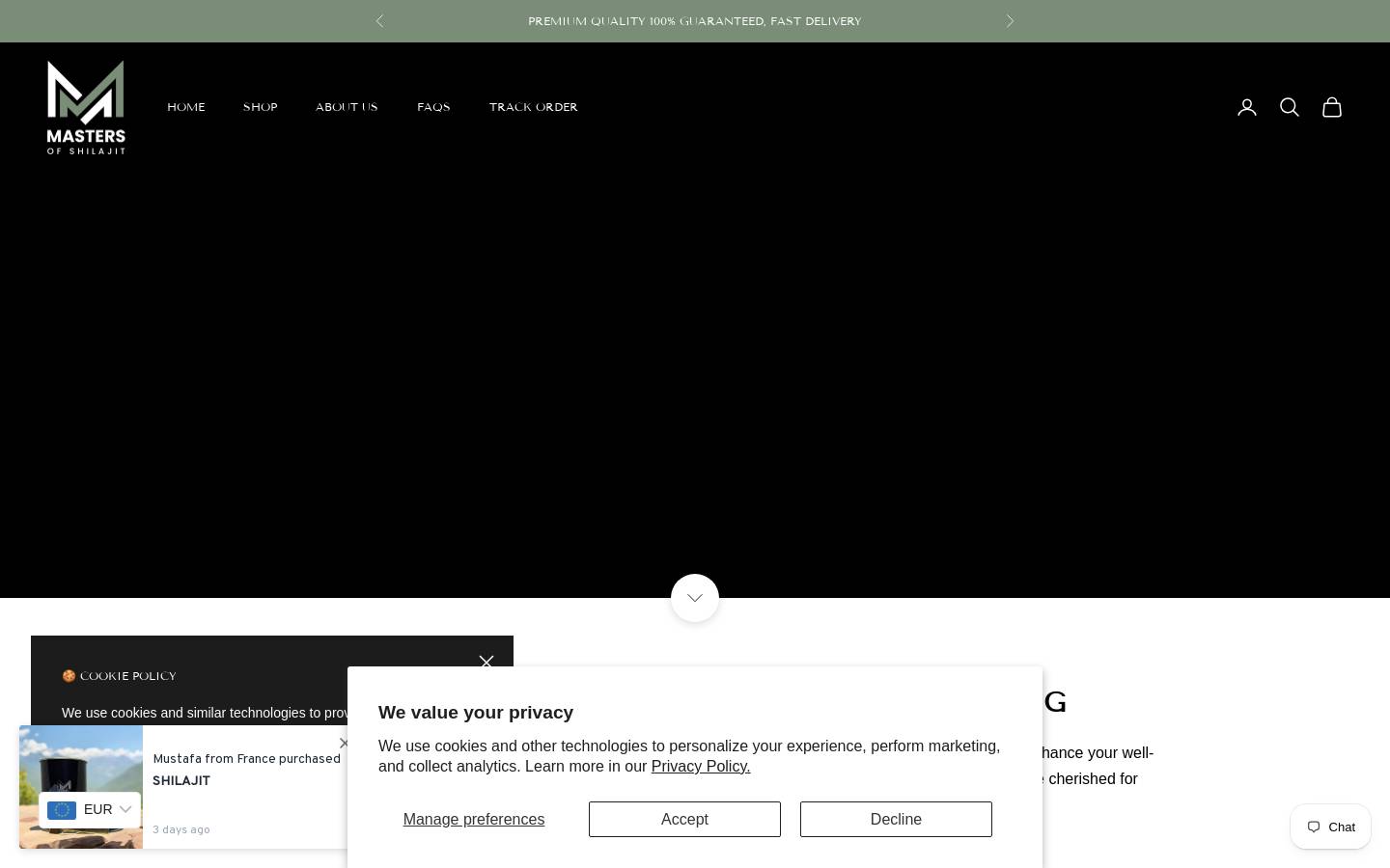 mastersofshilajit.com homepage screenshot