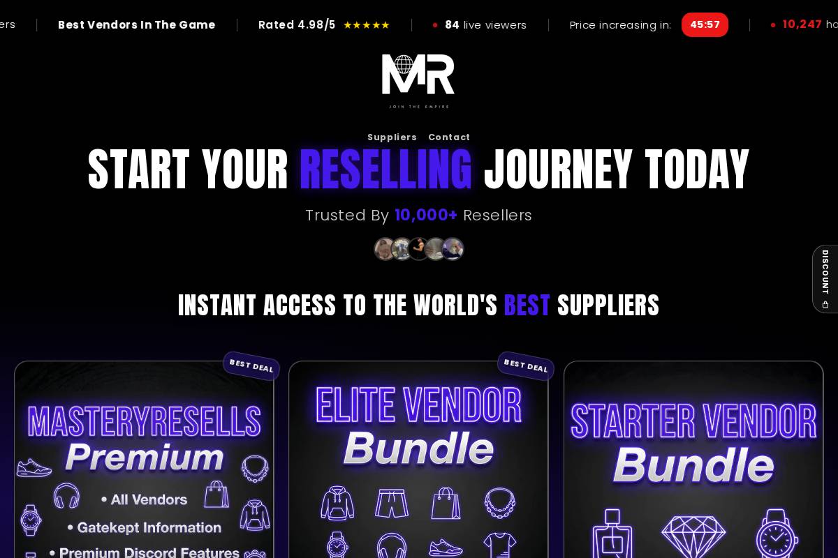 Masteryresells homepage screenshot