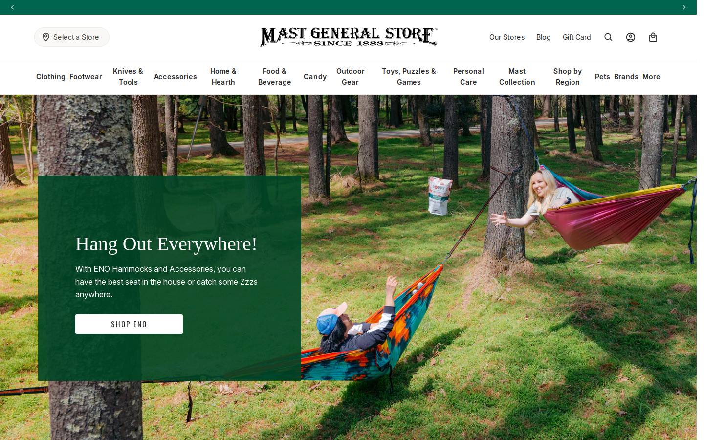 Mast General Store homepage screenshot