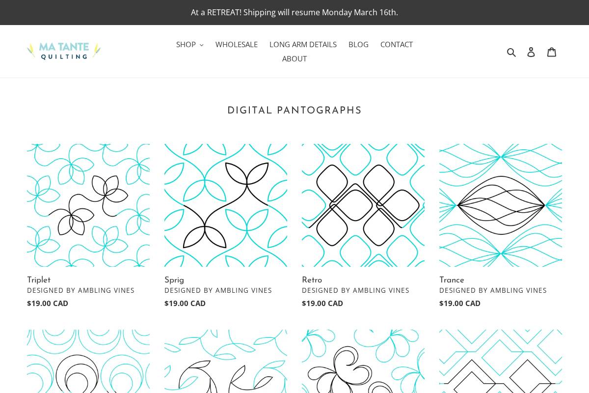 matantequiltingshop.com homepage screenshot