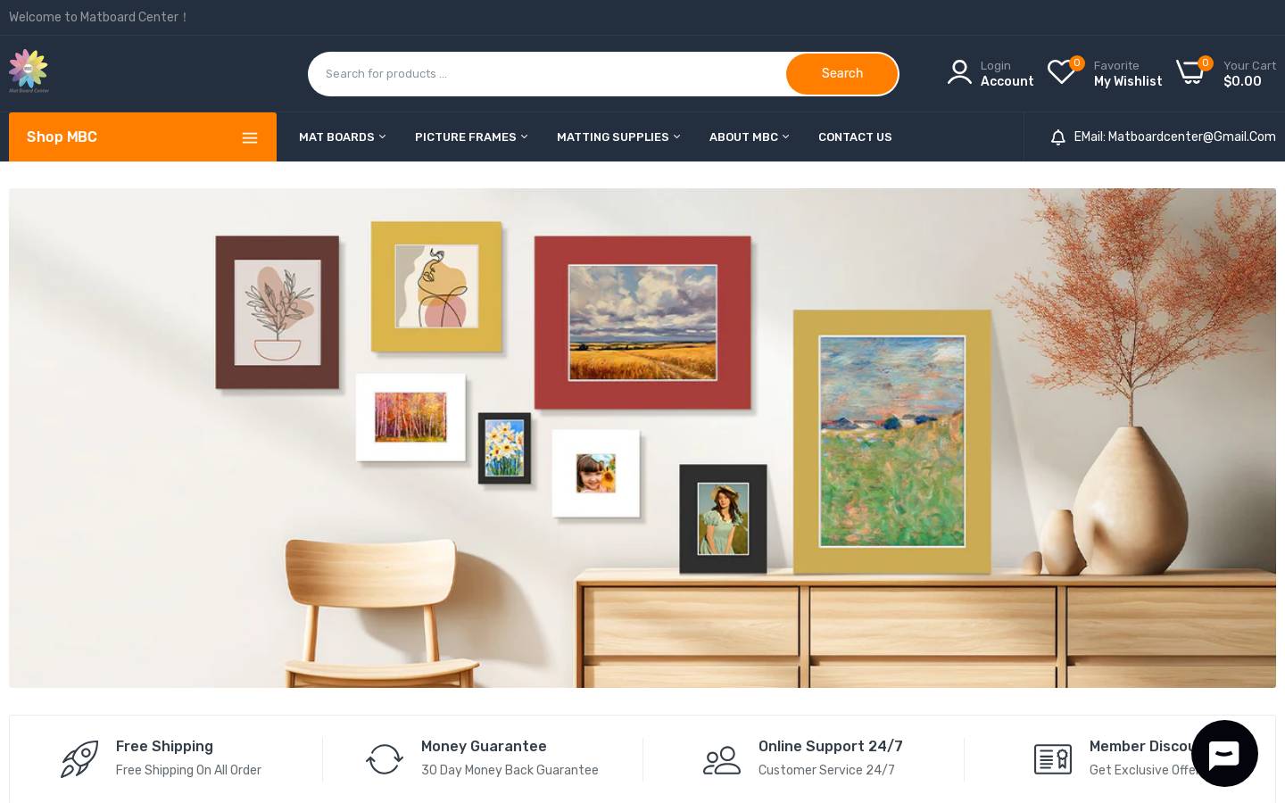 Matboardcenter homepage screenshot