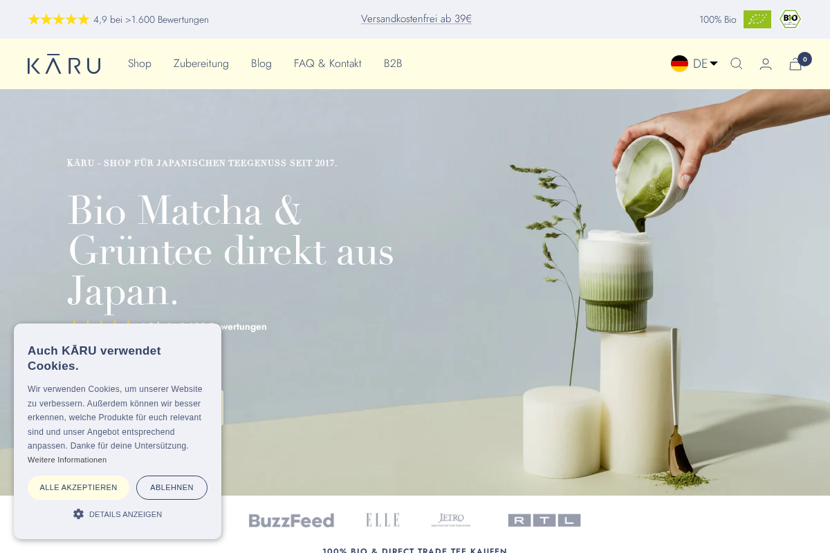 Matcha Karu homepage screenshot