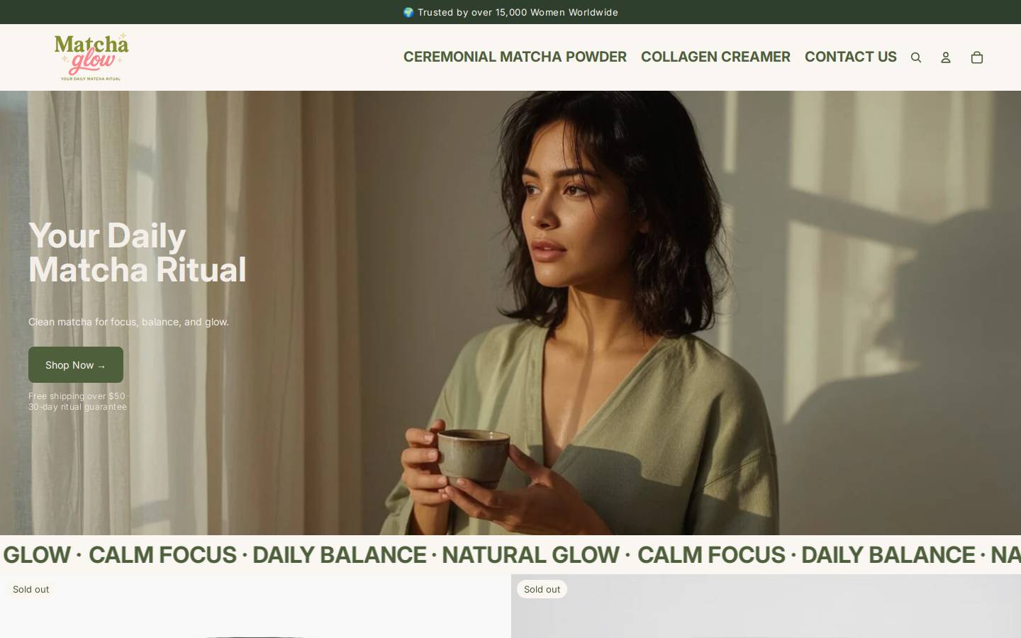 matchaglow.co homepage screenshot
