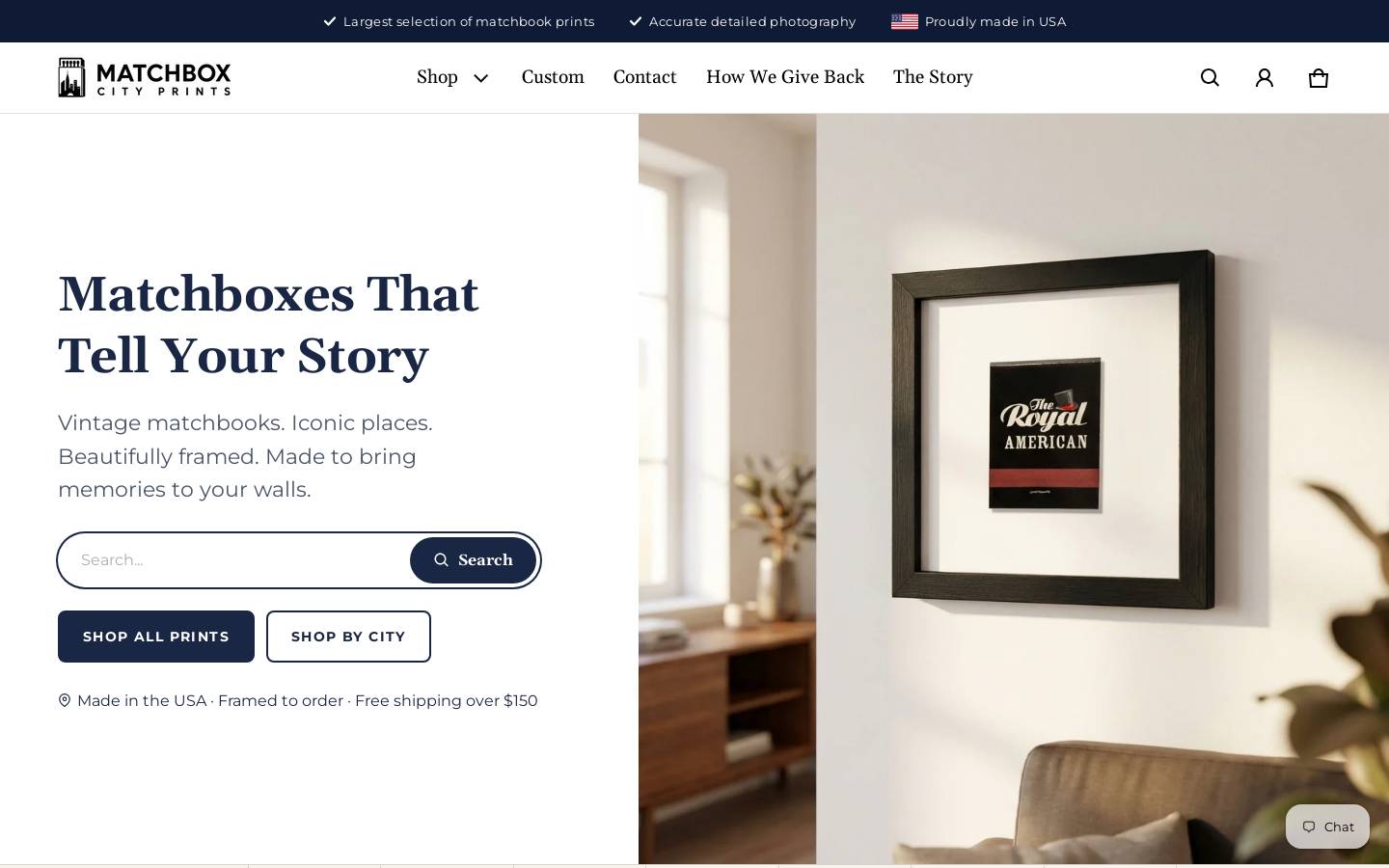 matchboxcityprints.com homepage screenshot