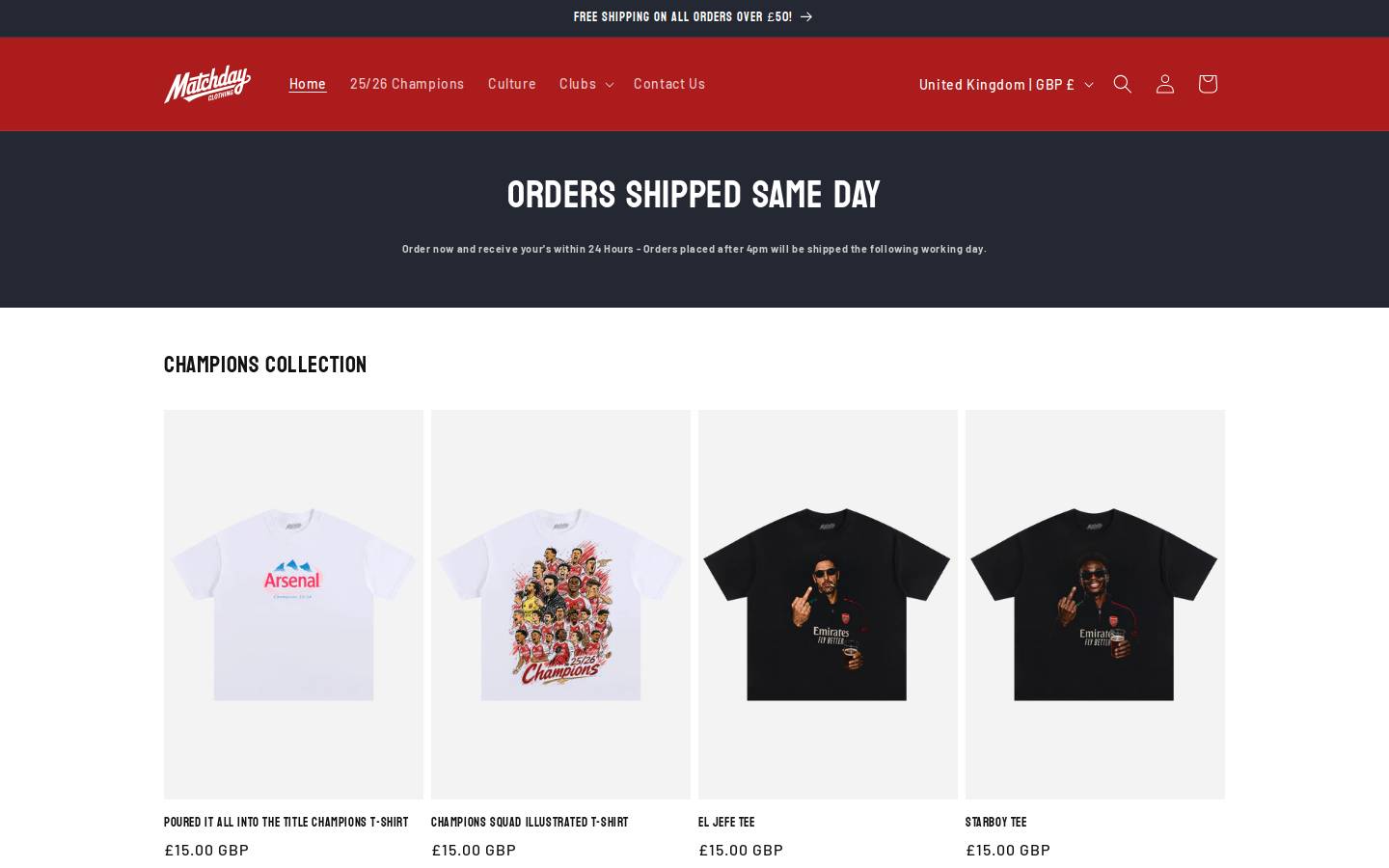 matchdayclothing.com homepage screenshot