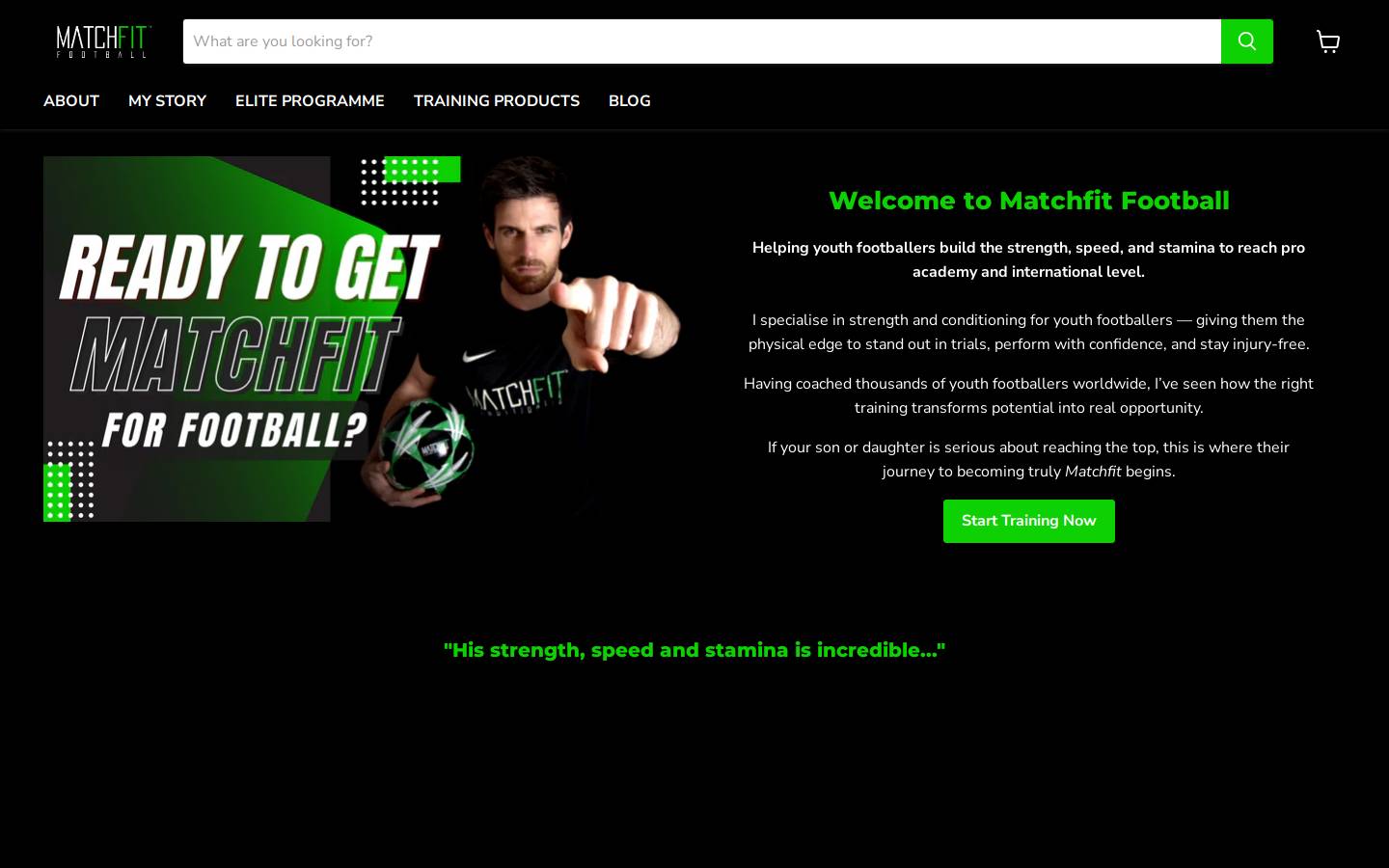 MatchfitConditioning homepage screenshot