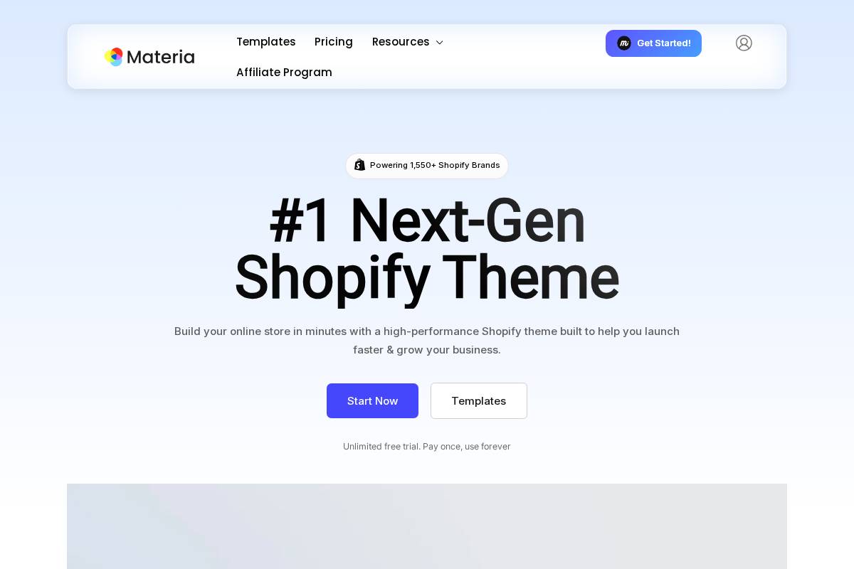 Materia Themes homepage screenshot