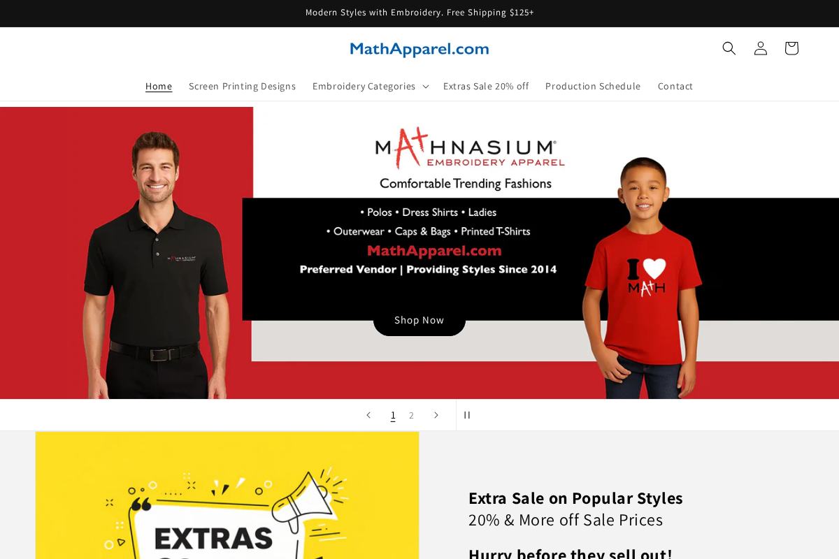mathapparel.com homepage screenshot
