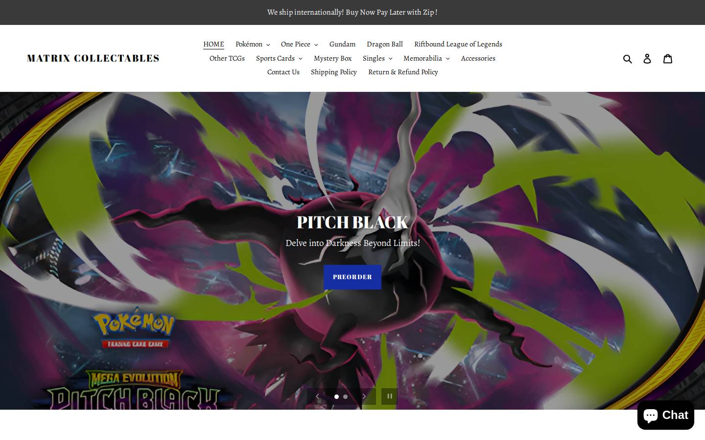 matrixcollectables.com.au homepage screenshot