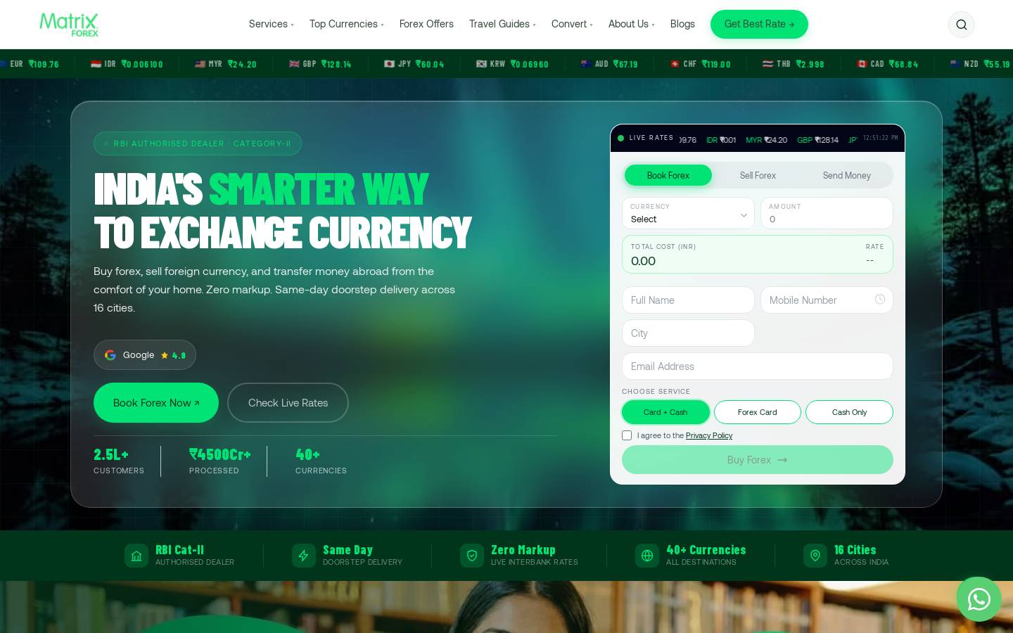 Matrix Forex homepage screenshot