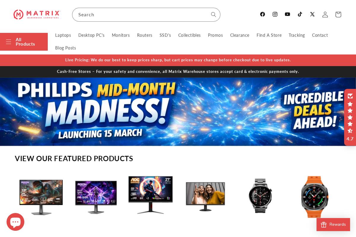 matrixwarehouse.co.za homepage screenshot