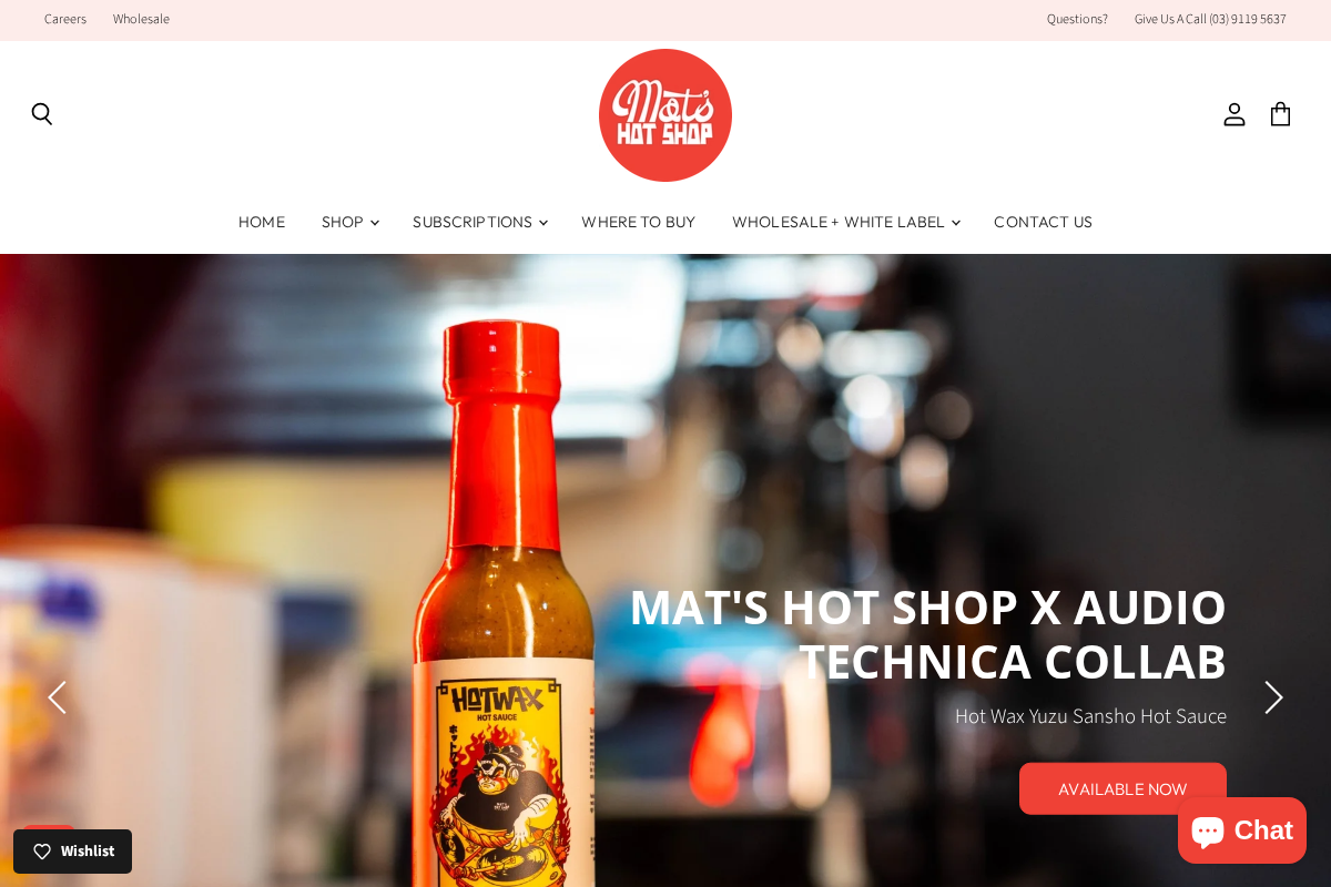 Mat's Hot Shop homepage screenshot