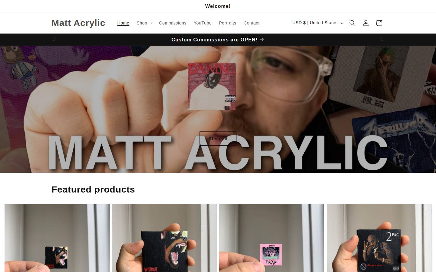 mattacrylic.com homepage screenshot
