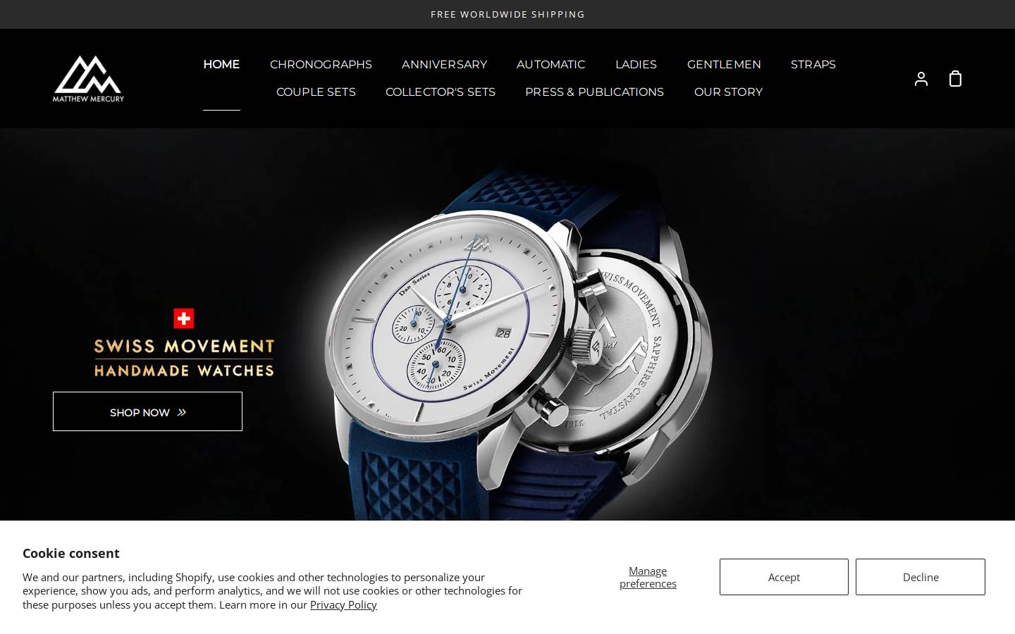 Matthew Mercury Watches homepage screenshot