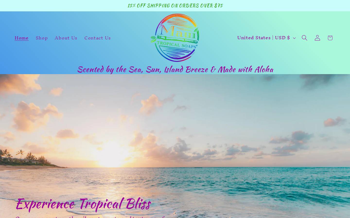 mauitropicalsoap.com homepage screenshot
