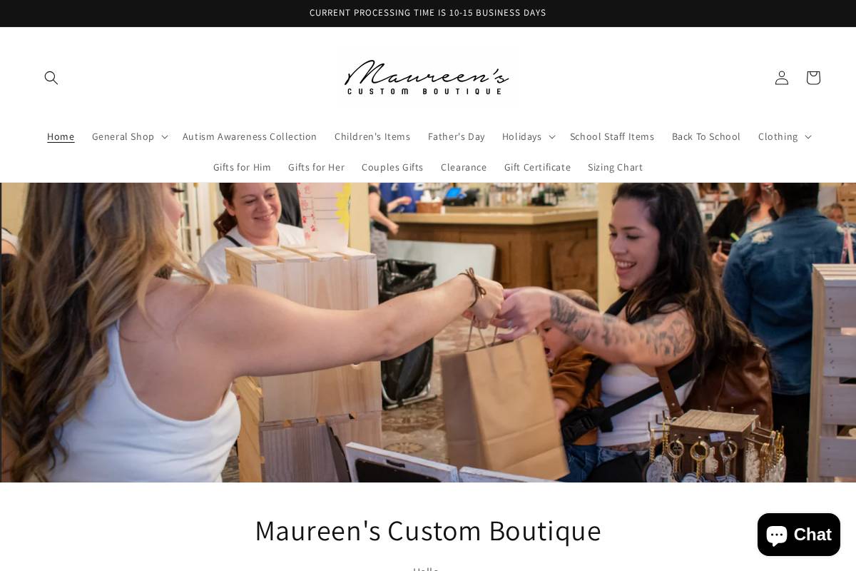 maureenscustomboutique.co homepage screenshot