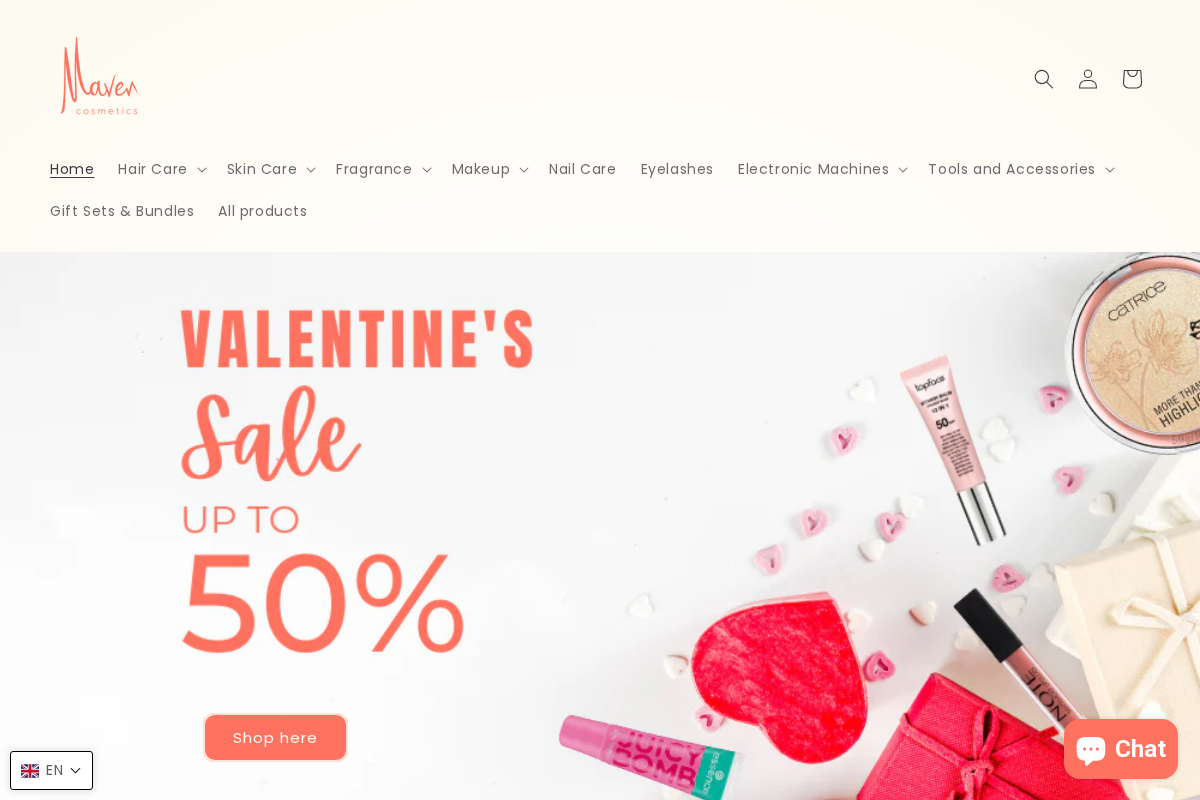Maven Cosmetics homepage screenshot