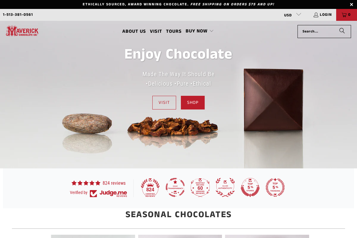 MaverickChocolate homepage screenshot