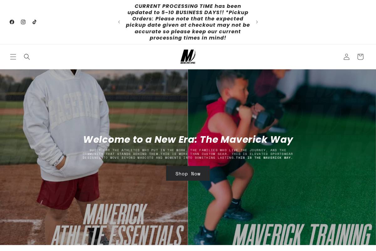 mavericksportsapparel.com homepage screenshot