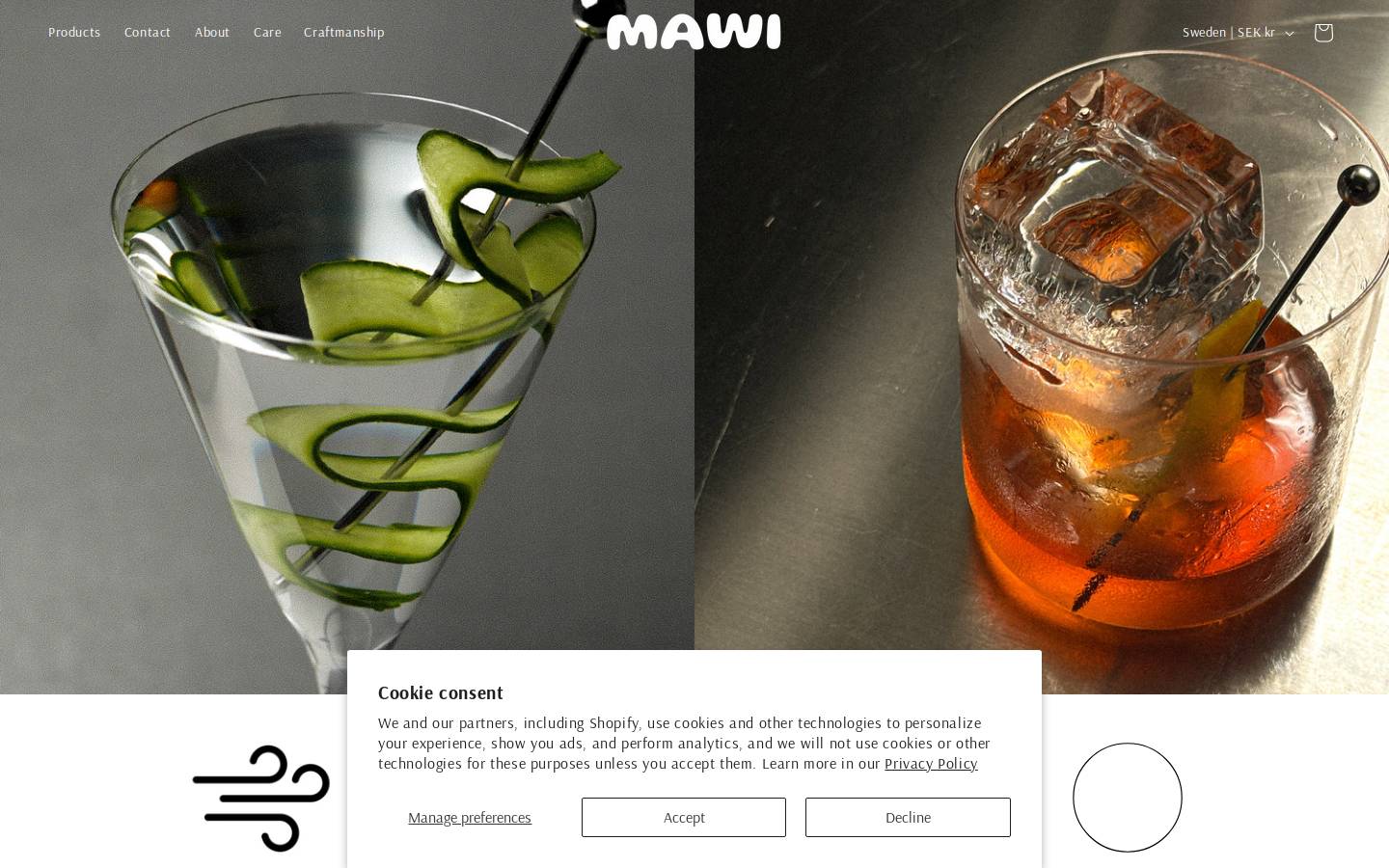 mawiglassware.com homepage screenshot