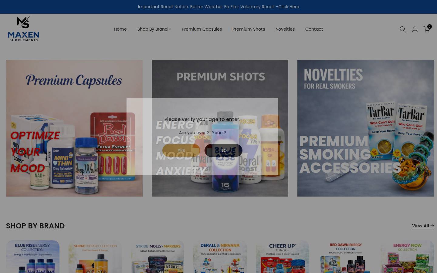 maxensupplements.com homepage screenshot