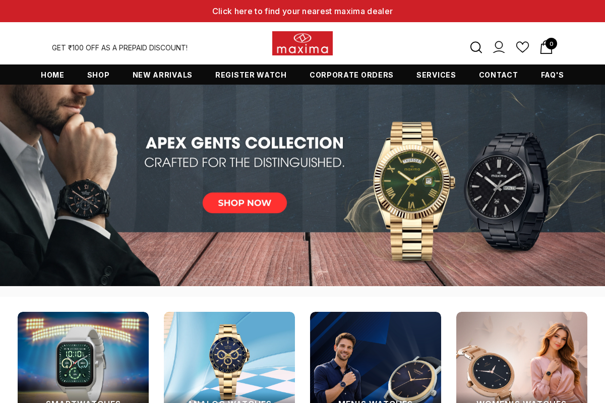 Buy Maxima SmartWatches Online homepage screenshot