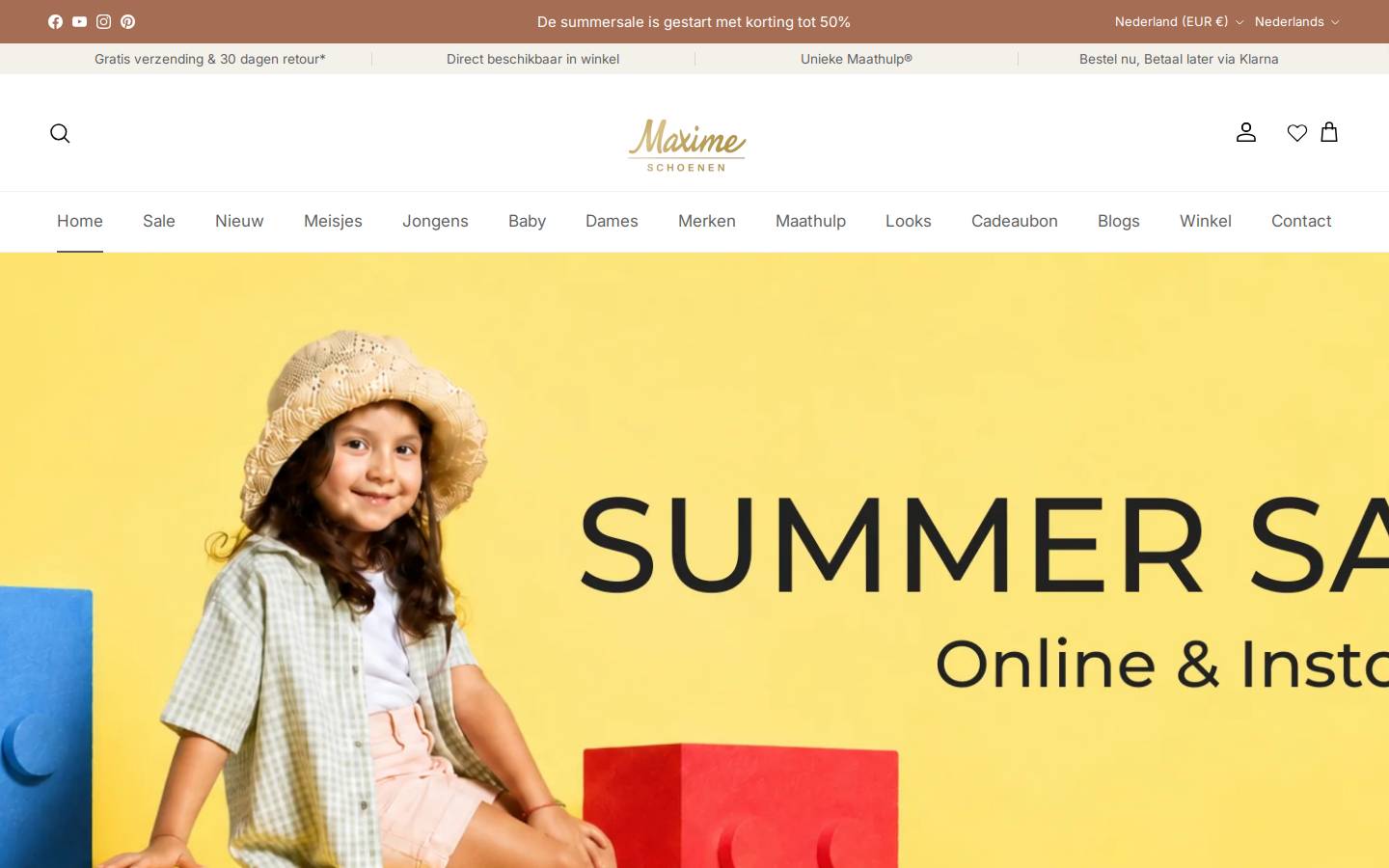 Maximeschoenen homepage screenshot