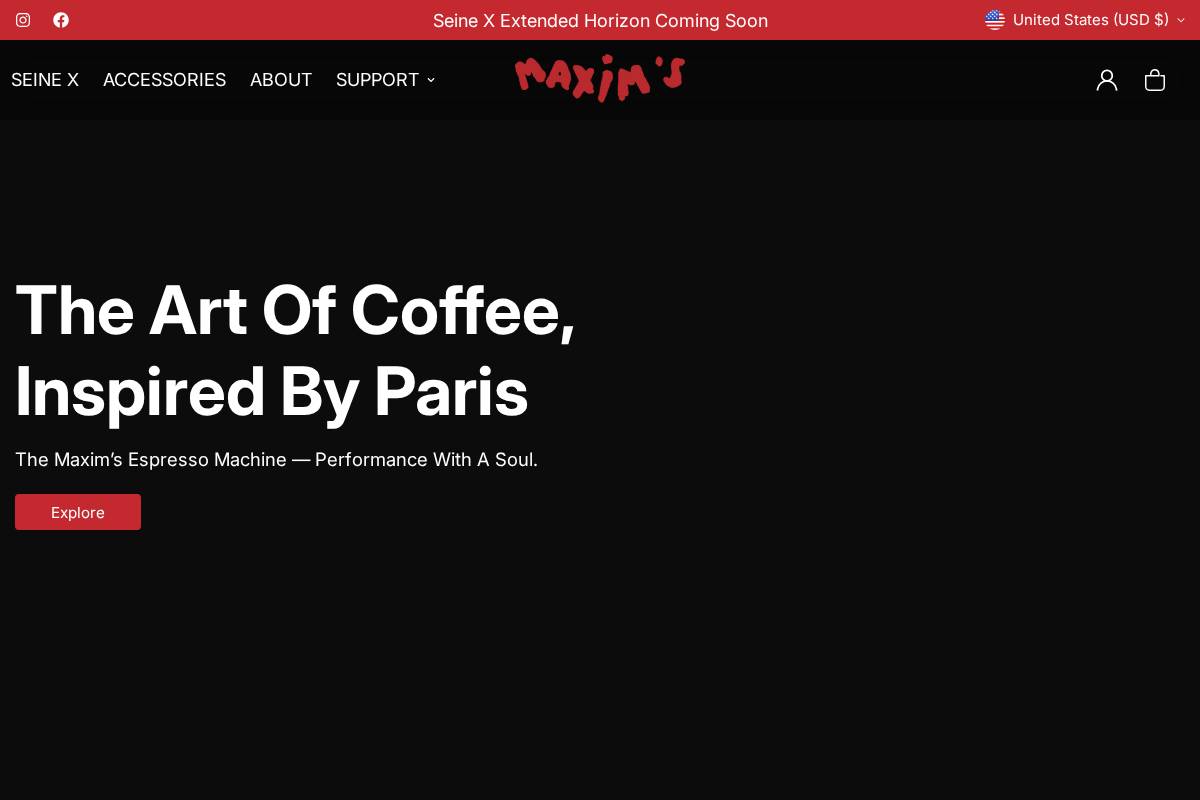 Maxim's Espresso homepage screenshot