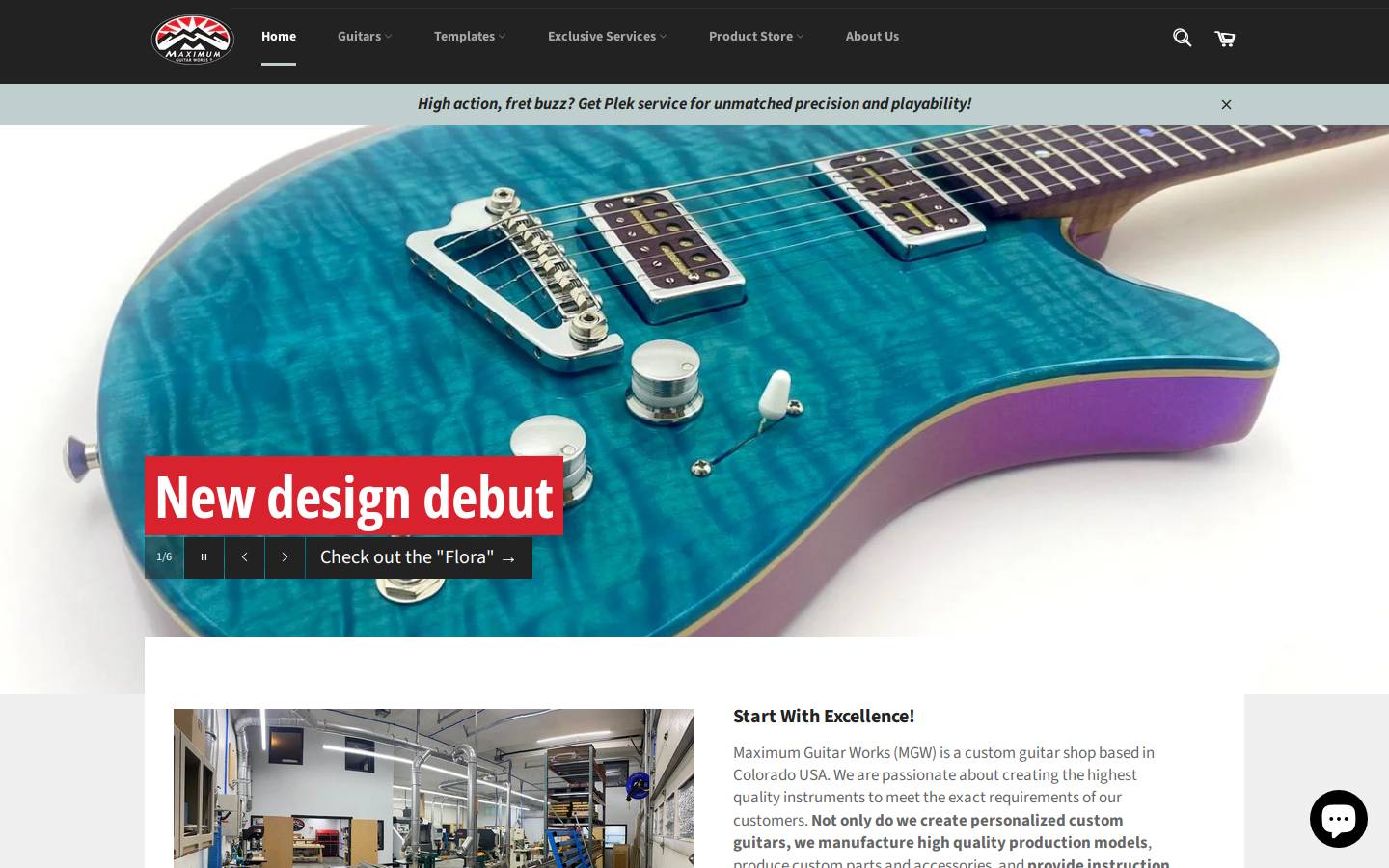 maximumguitarworks.com homepage screenshot