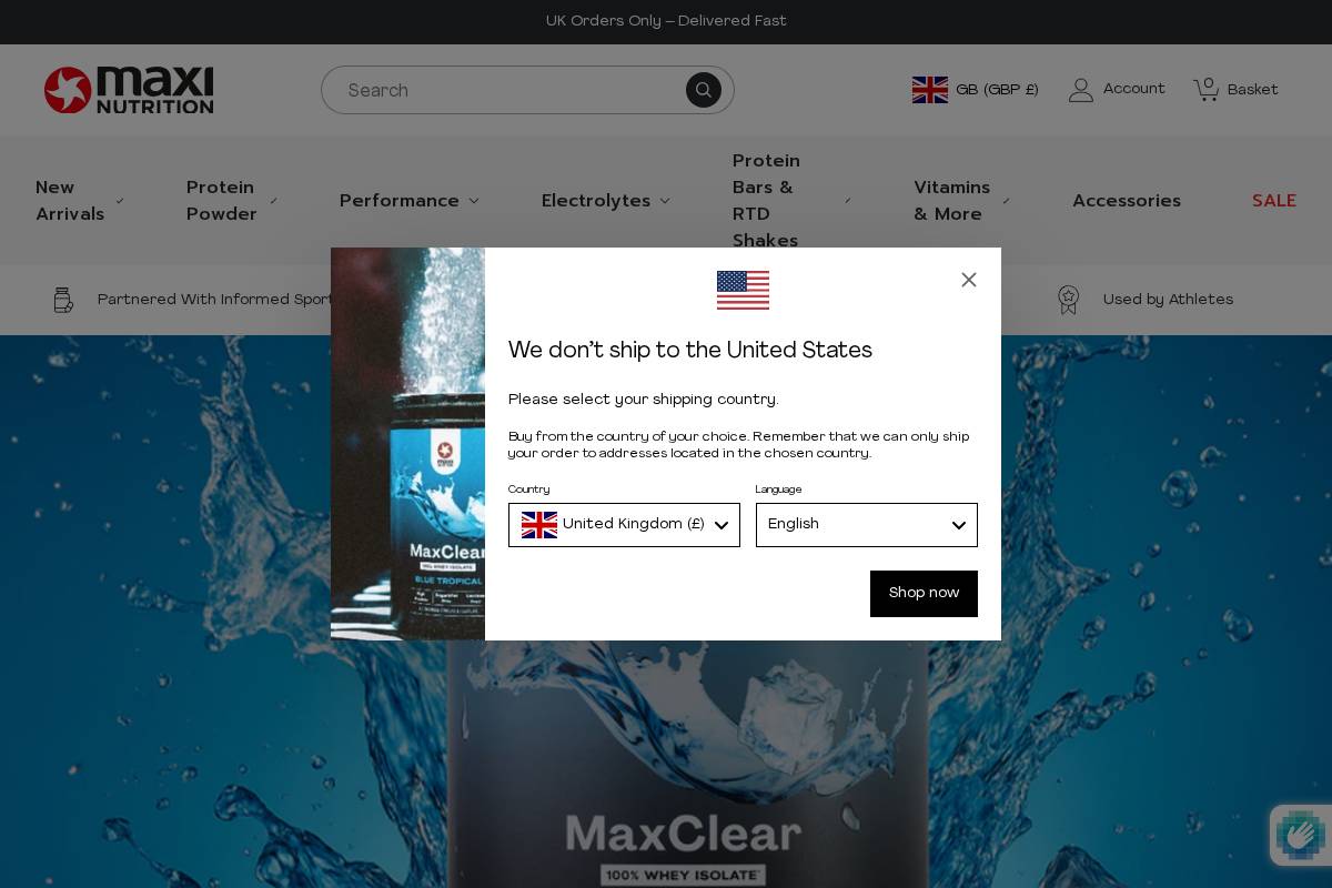 MaxiNutrition homepage screenshot