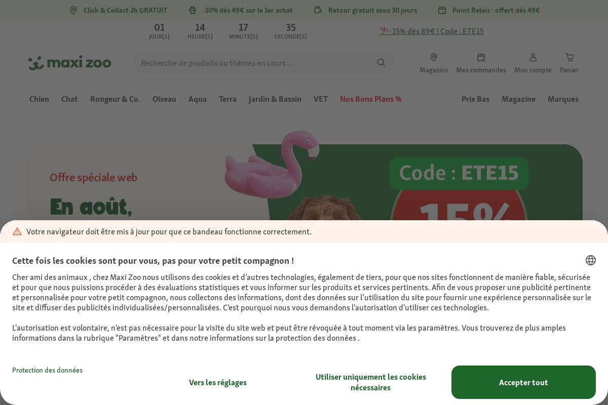 maxizoo.fr homepage screenshot