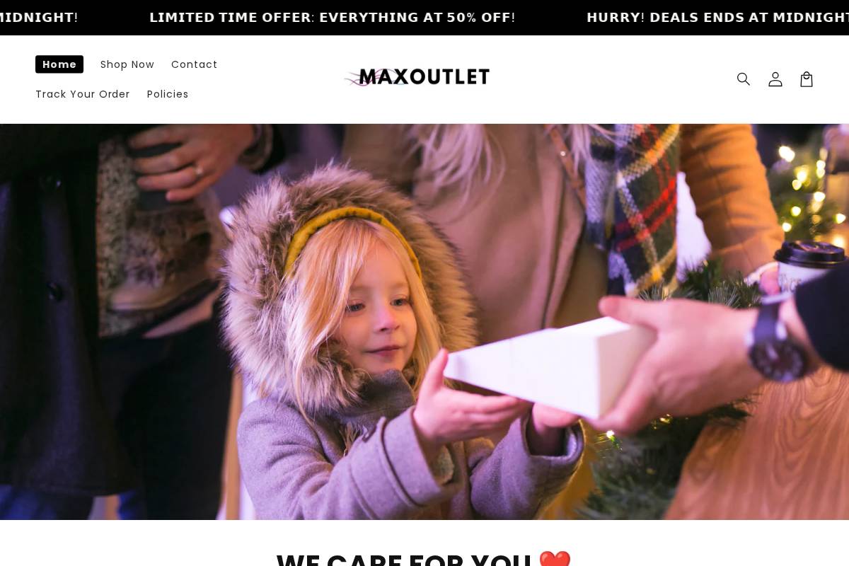 Maxoutletstore homepage screenshot