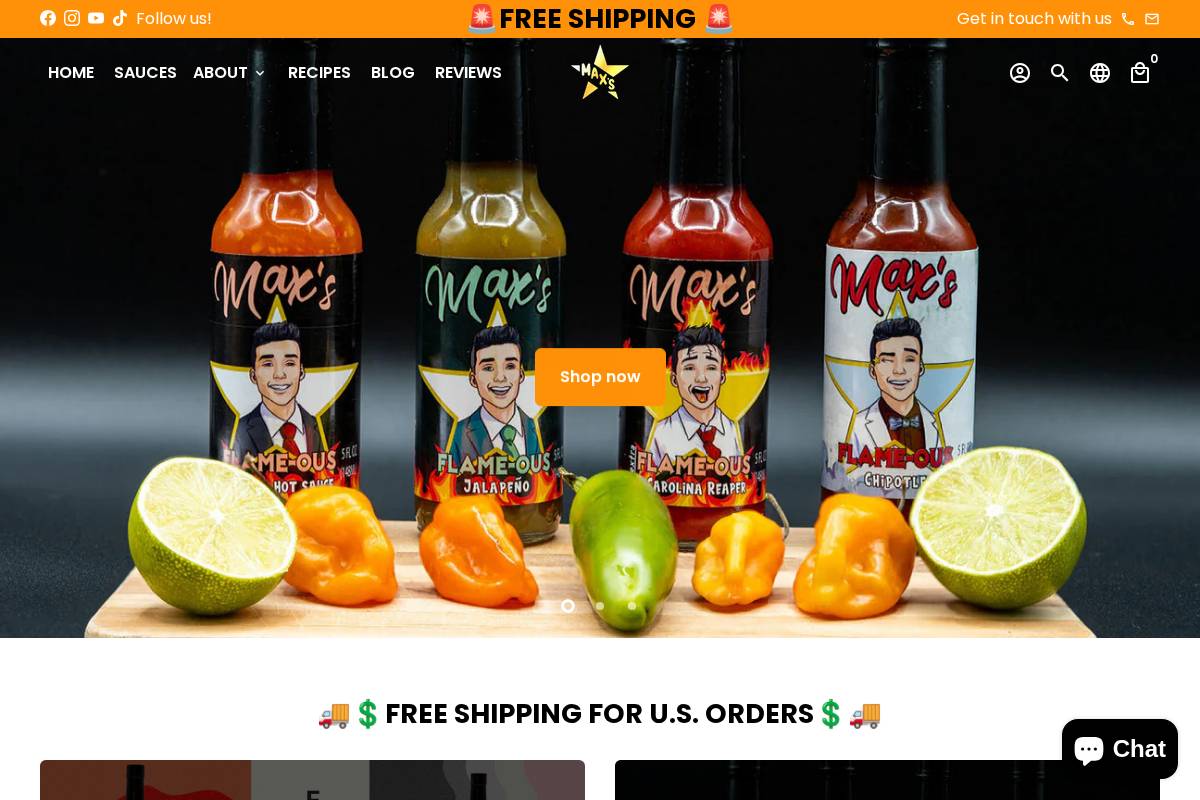 maxsauces.com homepage screenshot