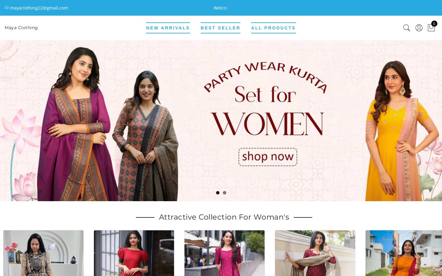 mayaclothing.in homepage screenshot