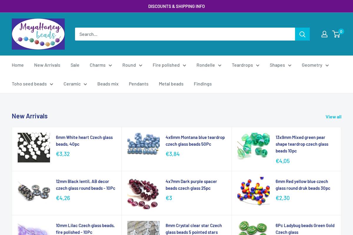 MayaHoney beads homepage screenshot