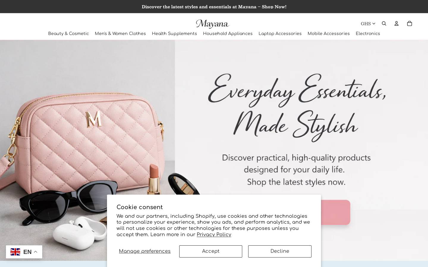mayana.store homepage screenshot