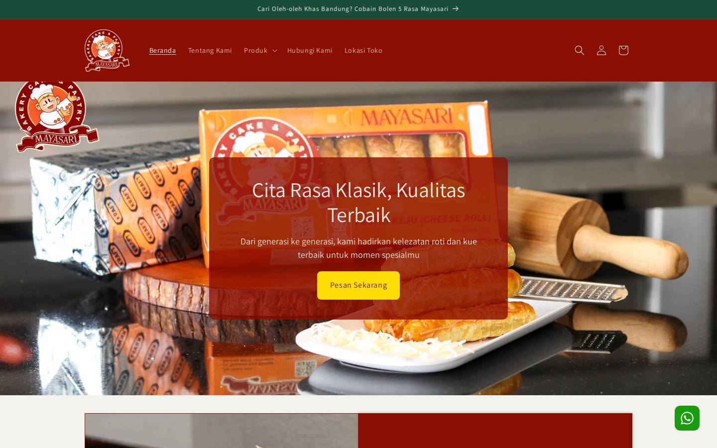 mayasaribakery.com homepage screenshot