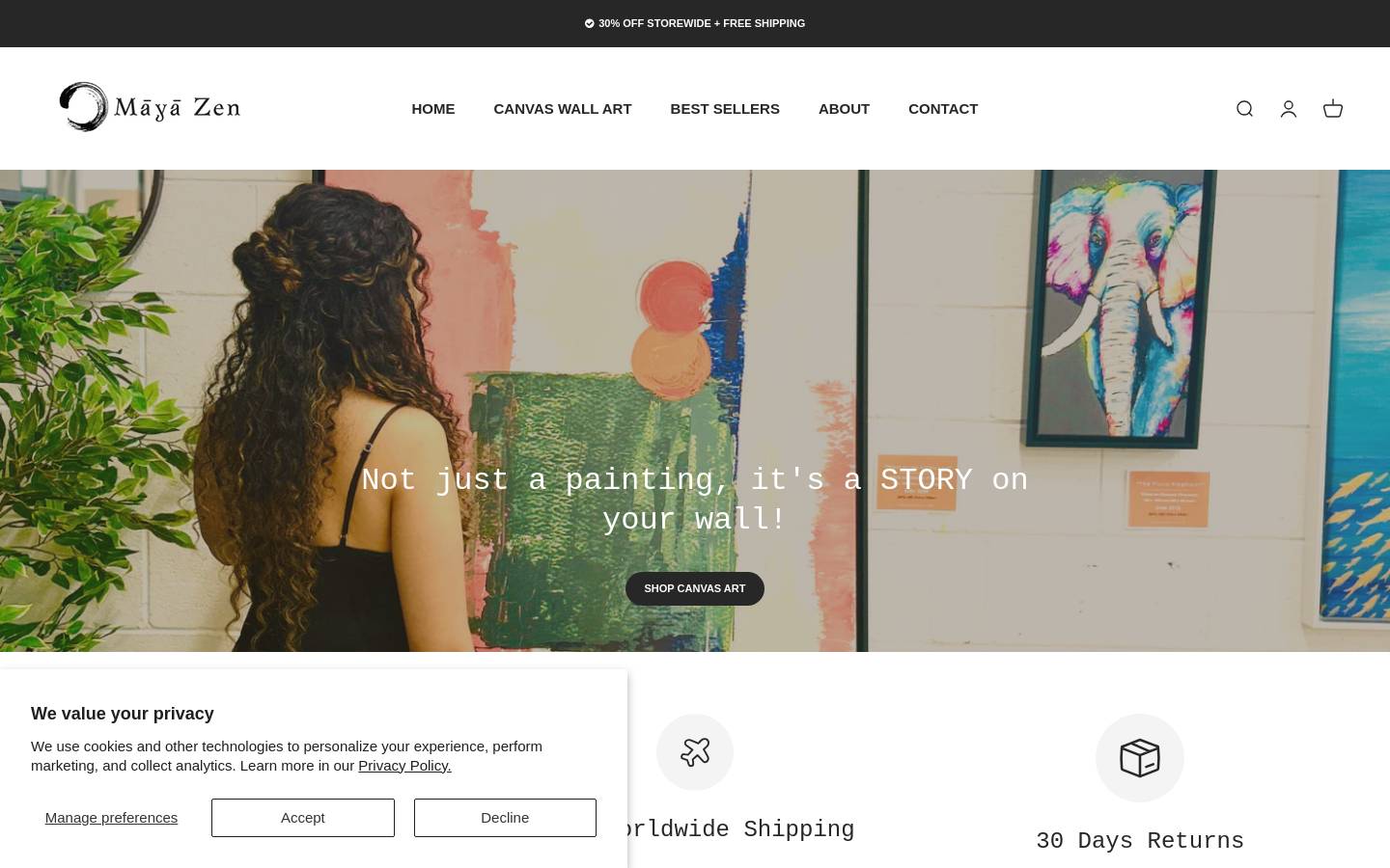 Maya Zen Art homepage screenshot