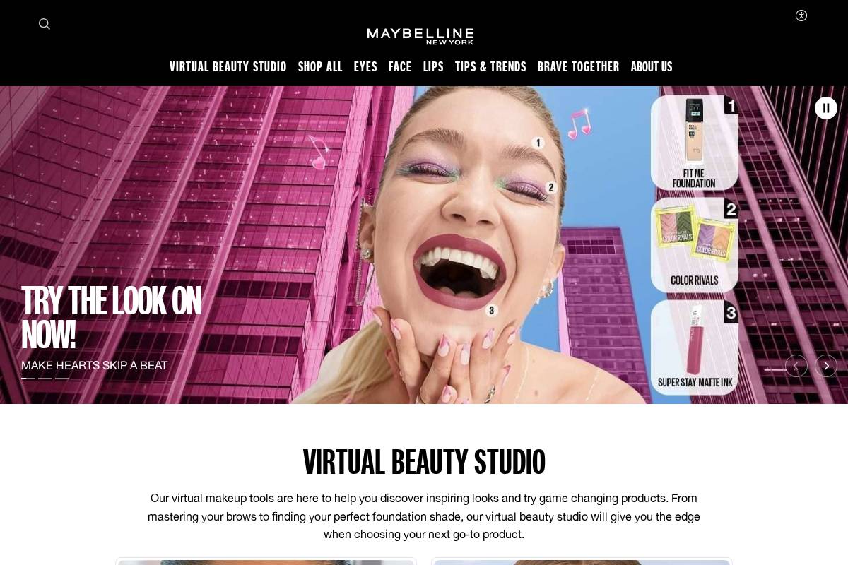 maybelline.co.in homepage screenshot