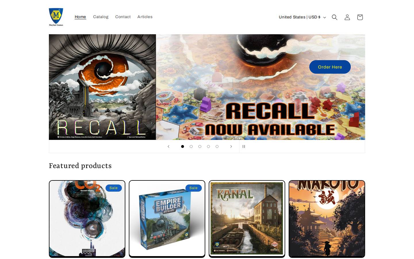 mayfair-games.com homepage screenshot