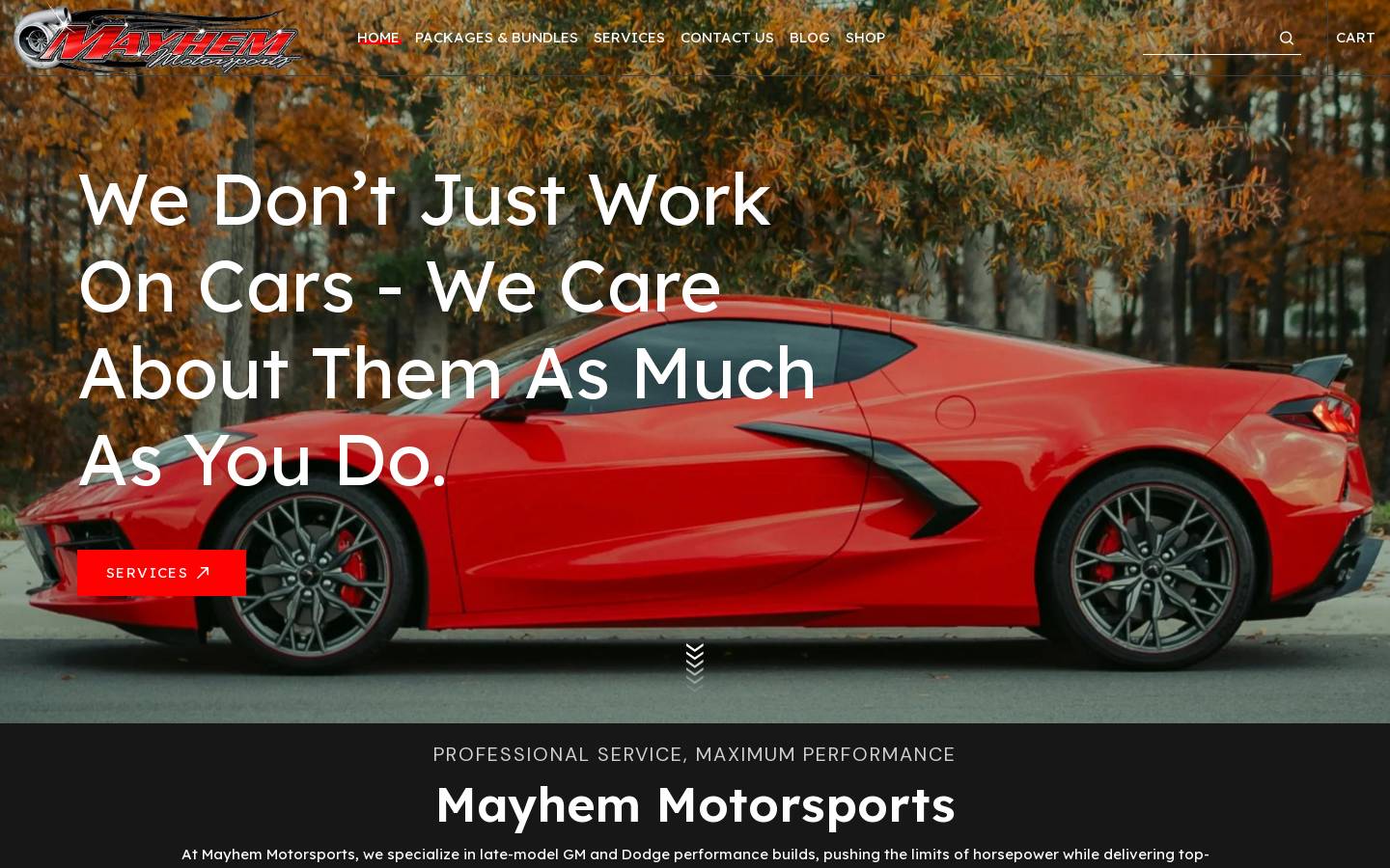 mayhemmotorsports.net homepage screenshot