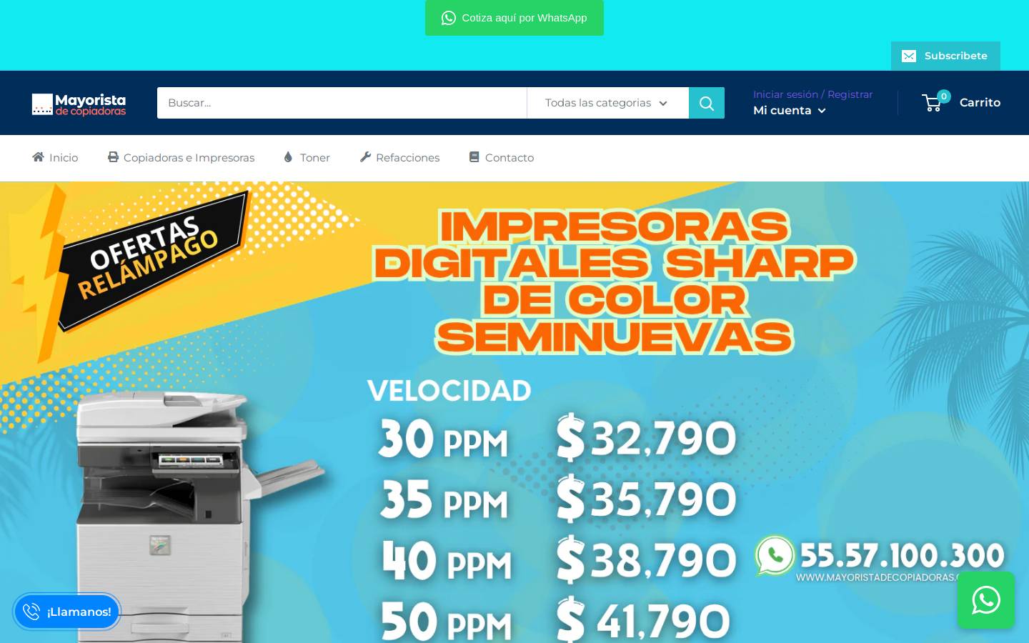 mayoristadecopiadoras.com homepage screenshot